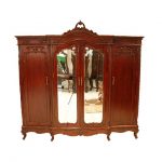 Dulap Lunex, 4 usi, Rococo cu oglinda, lemn masiv Mahon