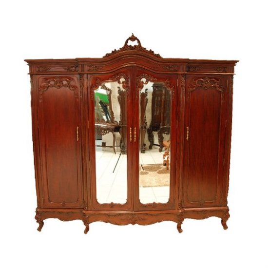 Dulap Lunex, 4 usi, Rococo cu oglinda, lemn masiv Mahon